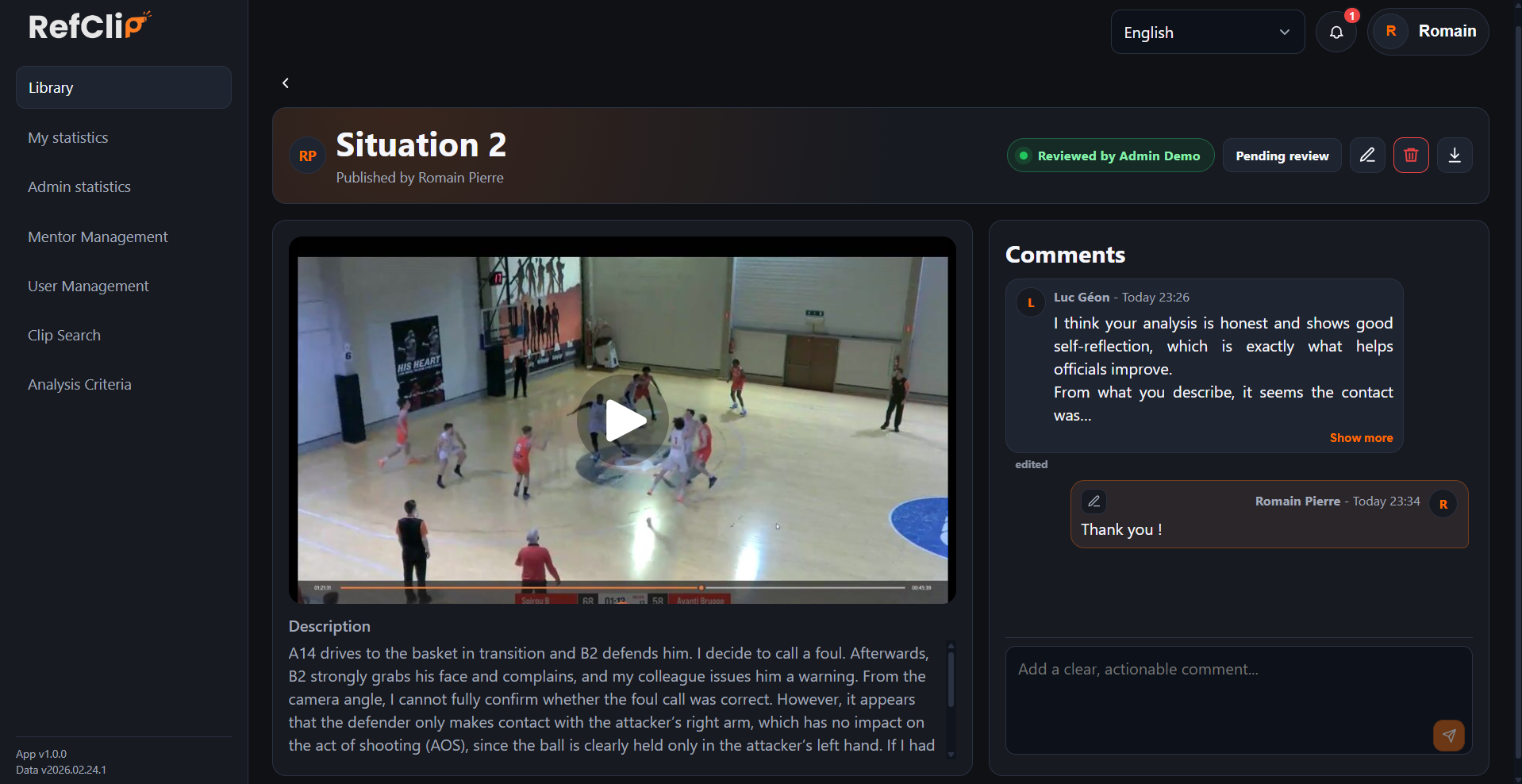 Capture de la page d'analyse RefClip